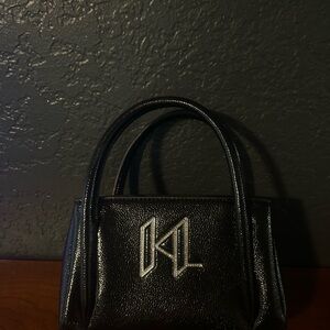 Karl Lagerfeld Black Mini Bag with logo KL in rhinestones